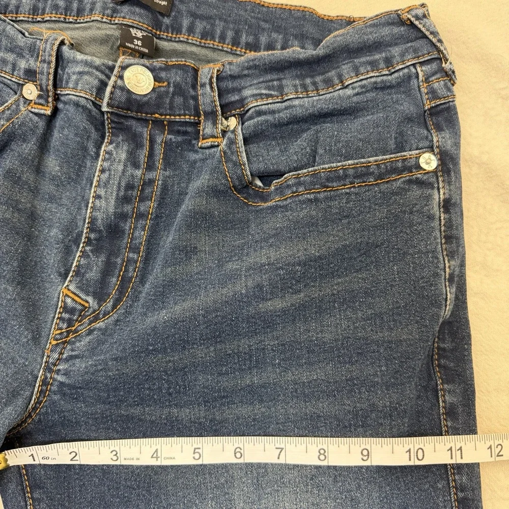 True Religion Ricky Relaxed Straight Jeans Mens 36x32 Blue Flap Stretch Denim